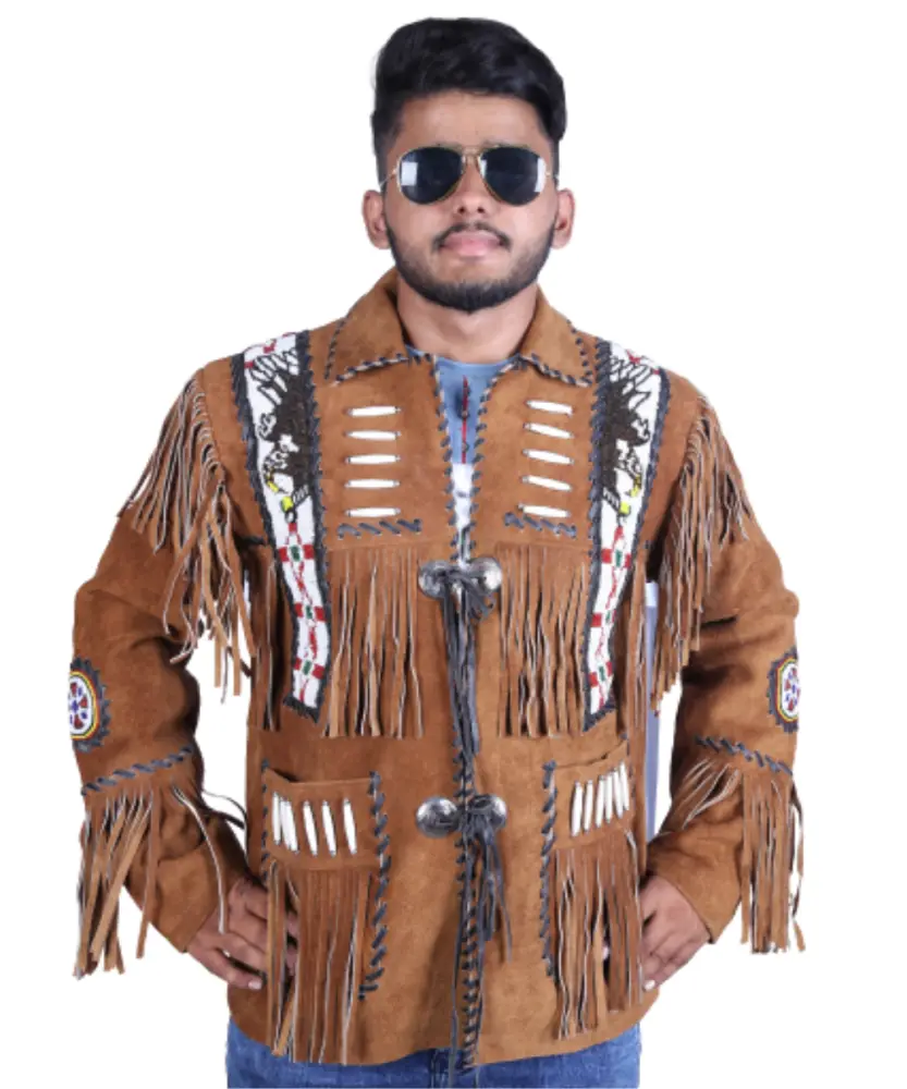 Handmade Genuine Suede Fringe Western Leather Jacket for Men