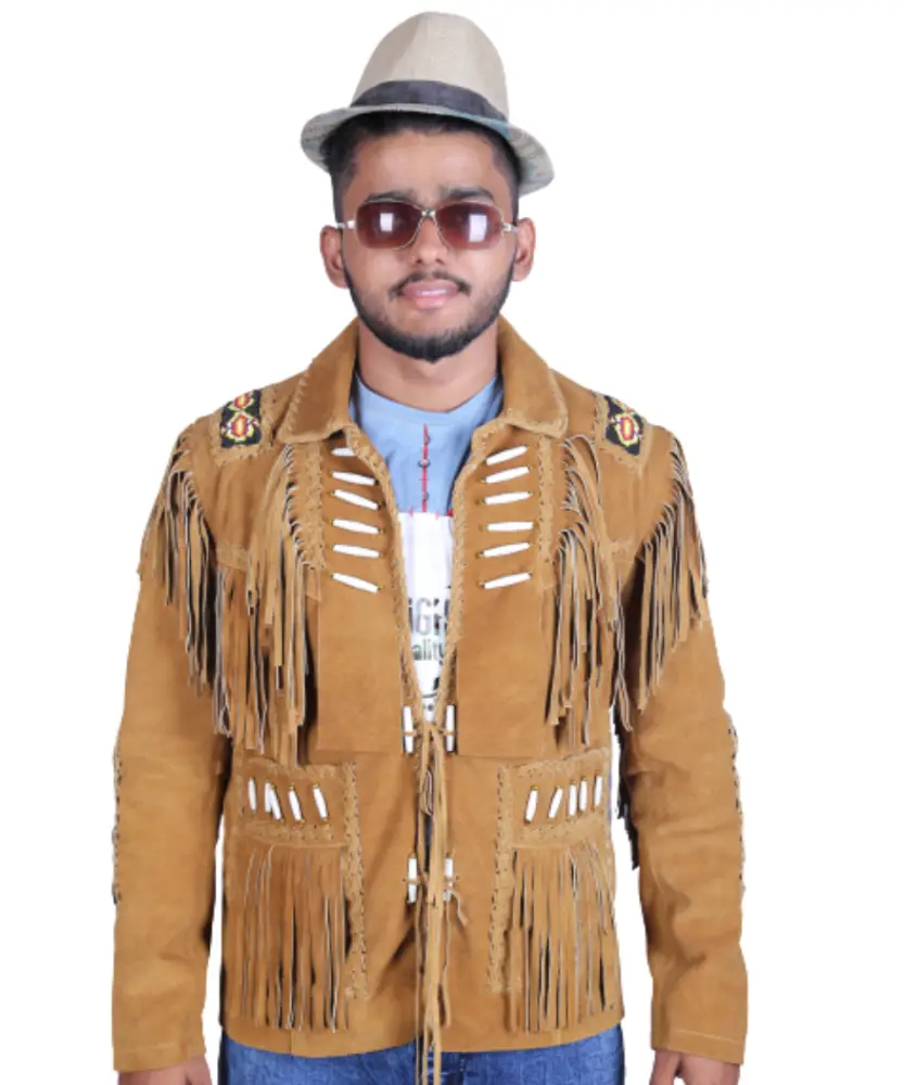 Genuine Suede Leather Fringe Jacket for Men | Western Native American Style