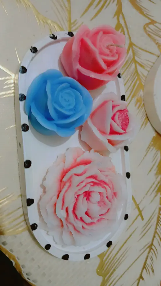 Candle Whisper Rose Flower Candle Set | 4 pcs + Decor Tray | Gift Ready