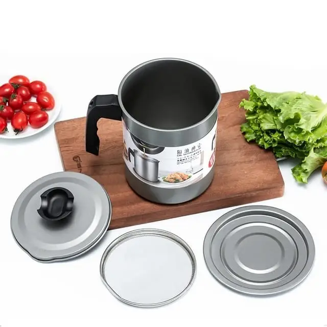 Stainless Steel Oil Strainer Pot with Mesh Filter & Drip Tray