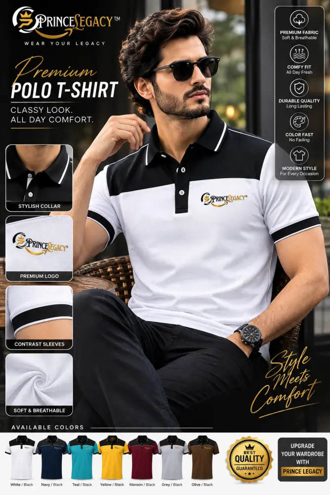 Prince Legacy Men’s Premium Contrast Polo T-Shirt | Stylish Collar & Should
