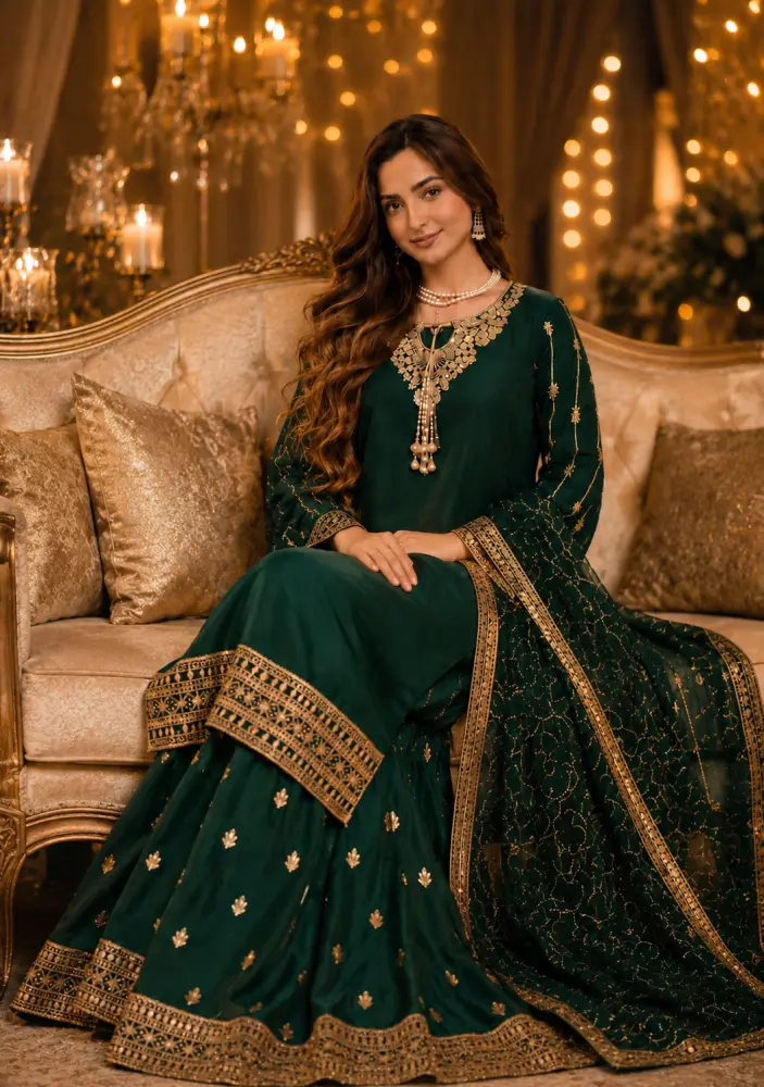Heavy Embroidered Gharara 3-Piece Wedding Collection